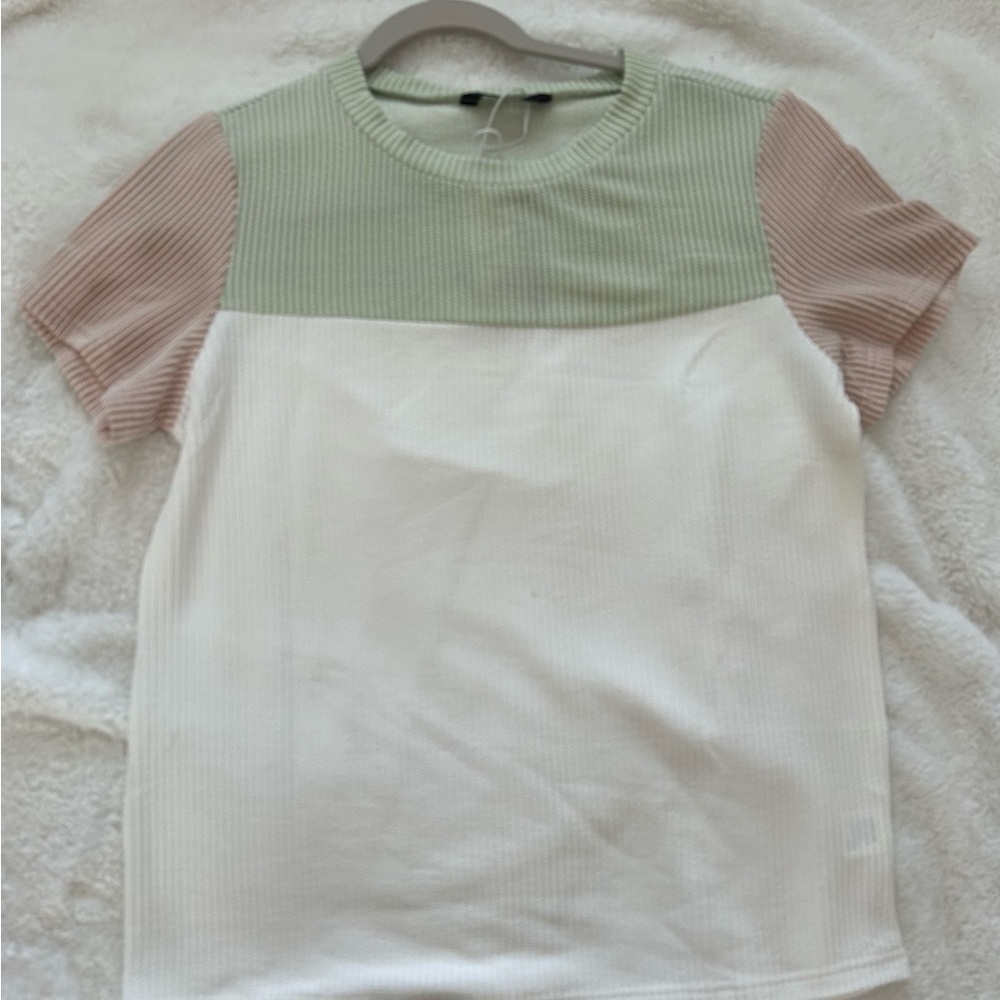 Colorblock Ribbed Short Sleeve Top